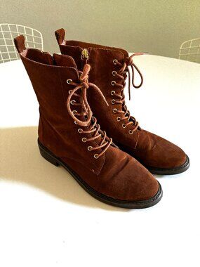 Vintage Blank Elaine Brown Suede Lace-up Size Zip Boots Size 7